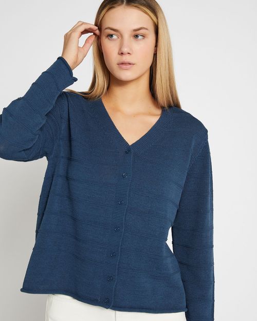 Carolyn Donnelly The Edit Fine Garter Knit Navy Cardigan