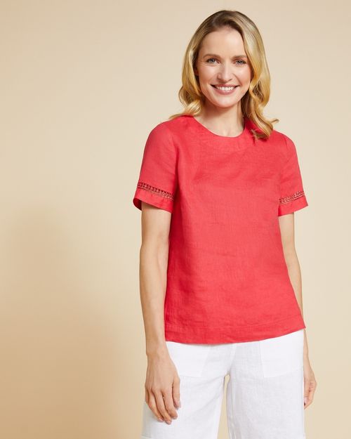 Paul Costelloe Living Studio Red Sleeve Detail 100% Linen Shell Top