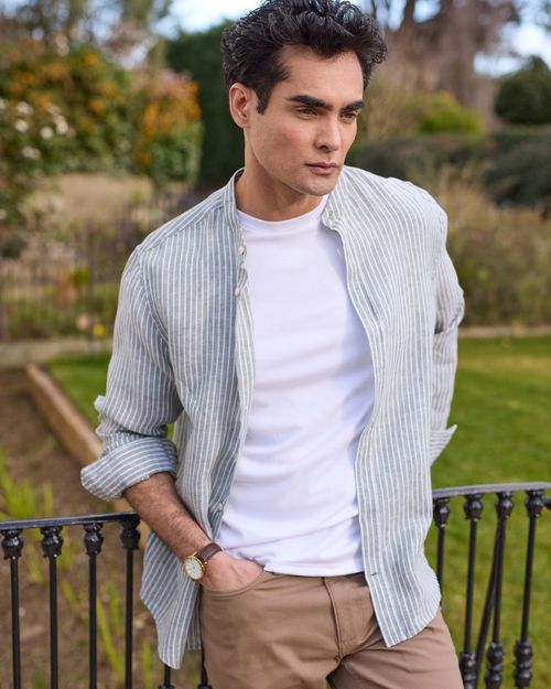 Paul Costelloe Living Men Long Sleeve Linen Grandad Shirt