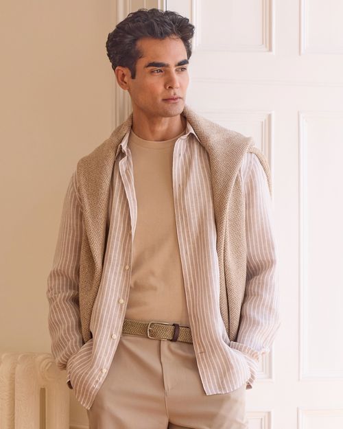 Paul Costelloe Living Men Longs-Sleeved Linen Stripe Shirt