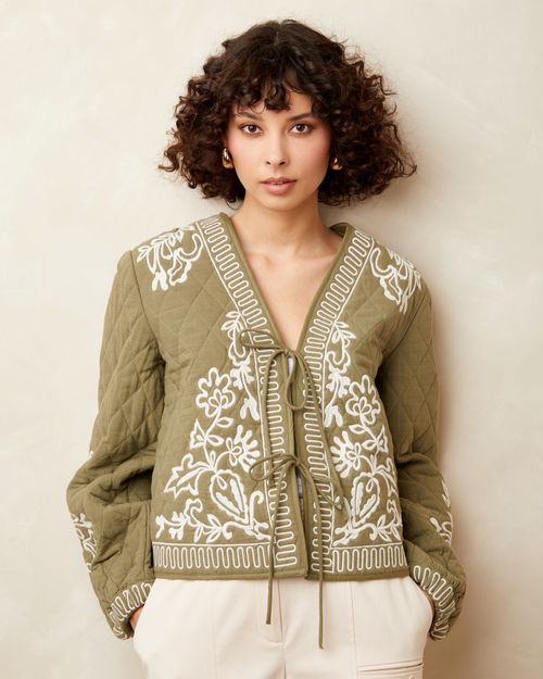Gallery Lucia Tie Front Quilted Jacket