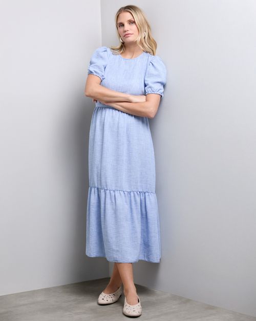 Tiered Linen Look Midi Dress