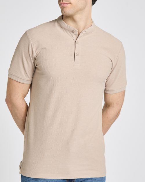 Slim Fit Popcorn Collarless Polo