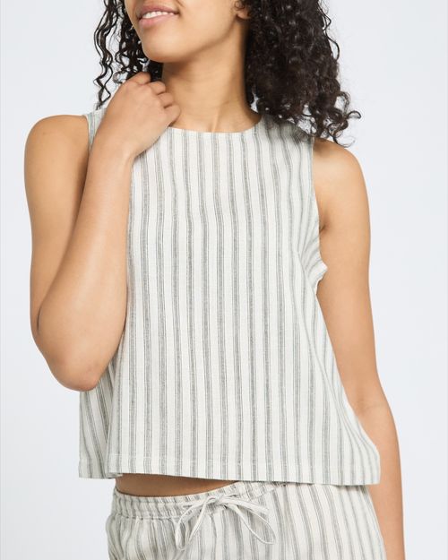 Striped Sleeveless Linen Blend Top