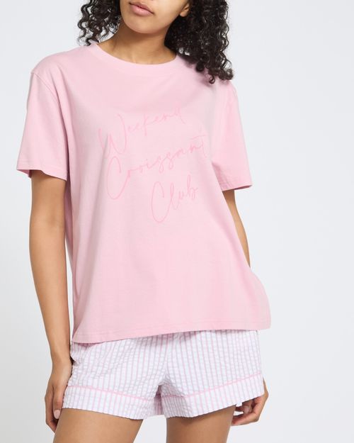 T-Shirt And Woven Short Pyjama Set