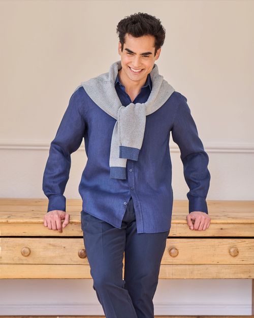 Paul Costelloe Living Men Longsleeve Linen Solid Shirt