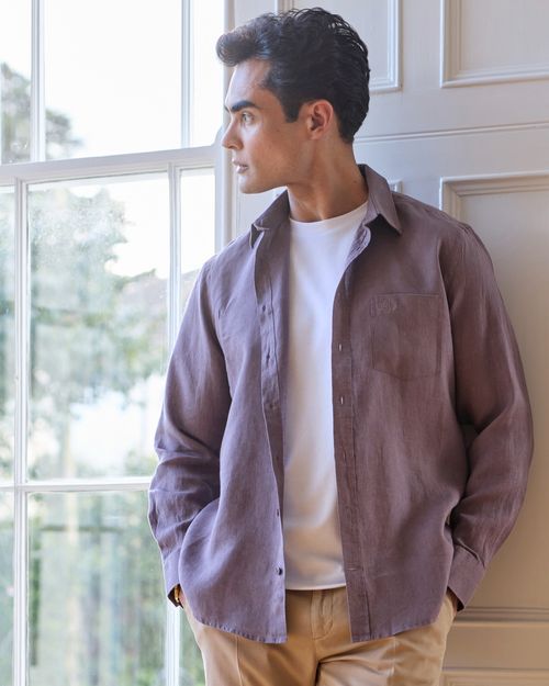 Paul Costelloe Living Men Long Sleeve Linen Solid Shirt
