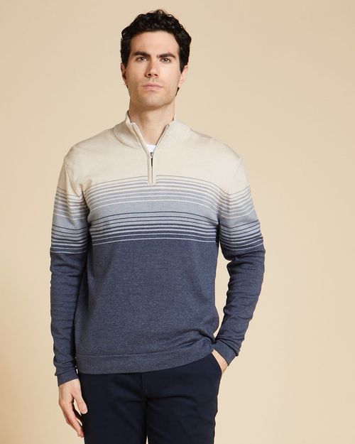 Paul Costelloe Living Men Half-Zip Stripe Knit Jumper