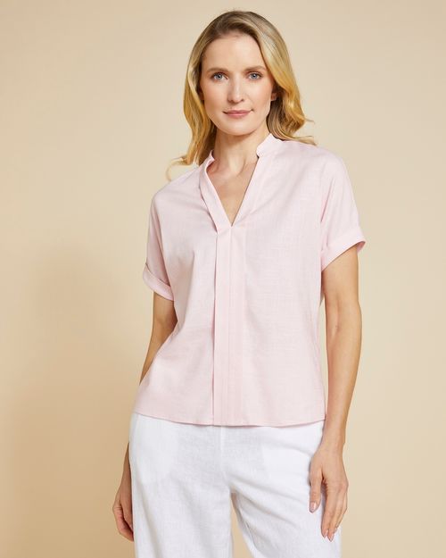Paul Costelloe Living Studio Pink V-Neck Pleat Front Top