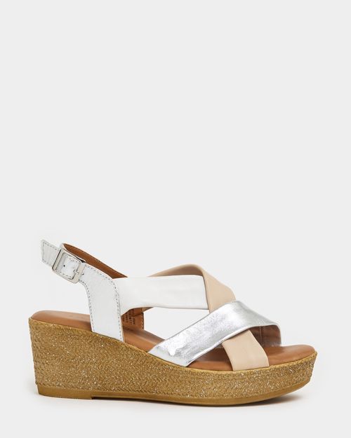 Leather Multi Strap Wedge Sandal