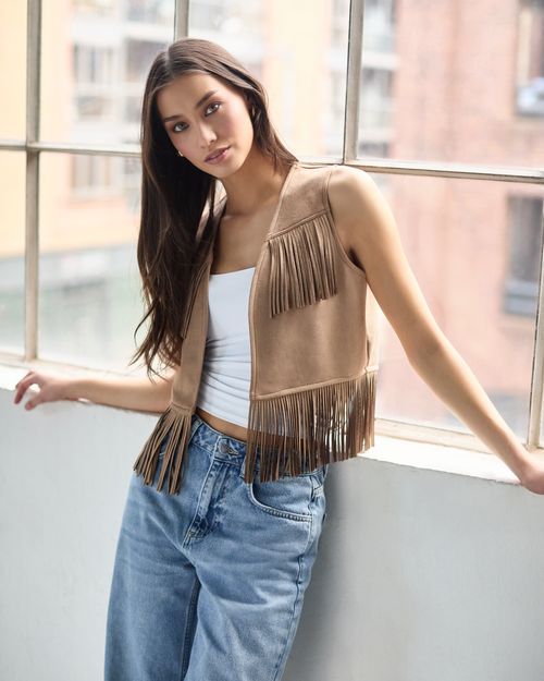 Savida Charli Fringe Suedette Waistcoat