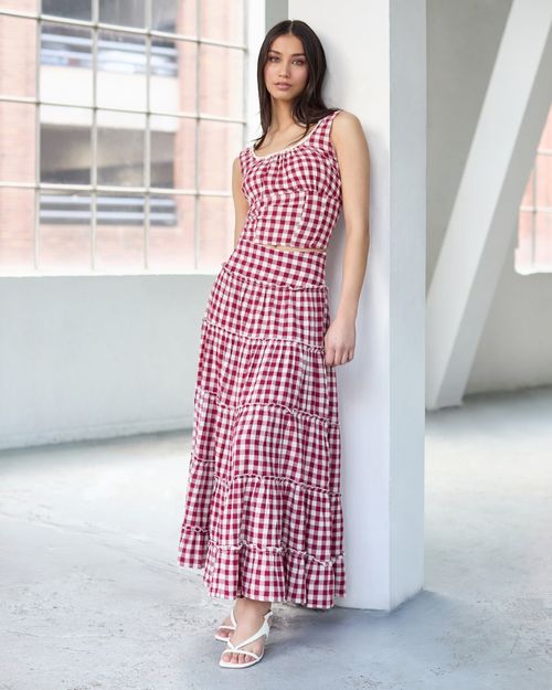 Savida Gingham Tiered Maxi Skirt