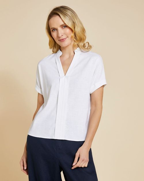 Paul Costelloe Living Studio White V-Neck Pleat Front Top