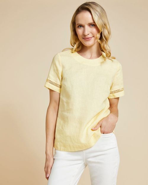 Paul Costelloe Living Studio Lemon Sleeve Detail Shell 100% Linen Top