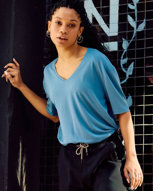 Helen Steele Blue Modal Soft Touch V-Neck T-Shirt