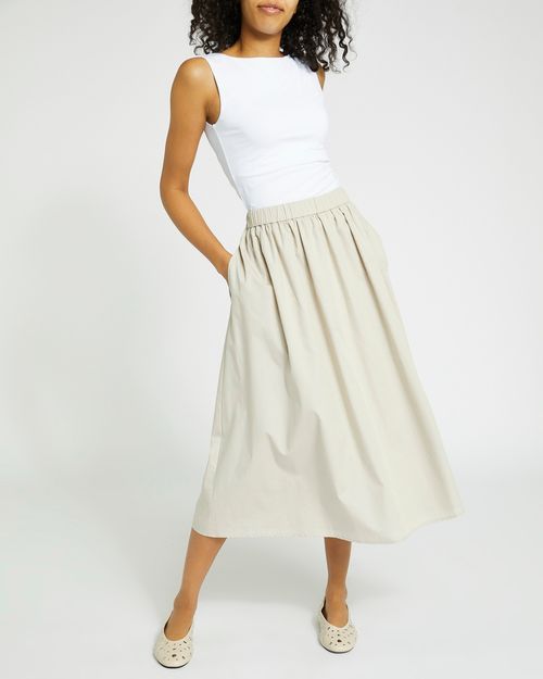 Cotton Poplin A-Line Midi Skirt
