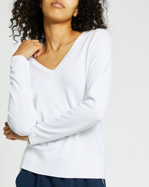 Rib Trim Knit V-Neck Jumper