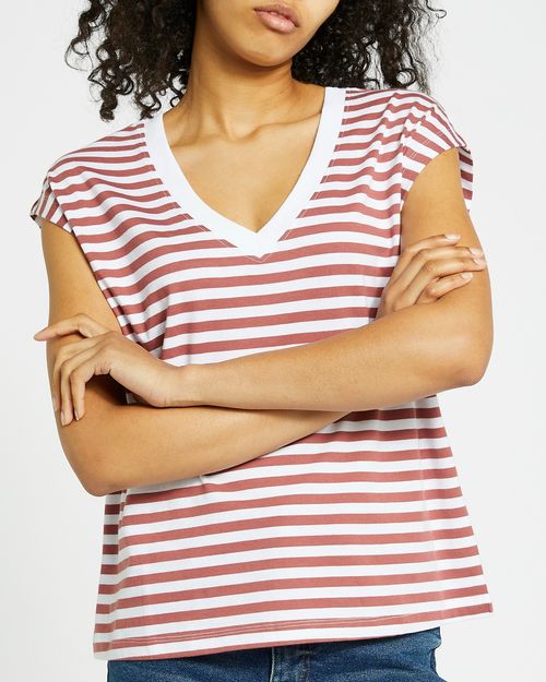 Cotton Stripe Sleeveless V-Neck T-Shirt