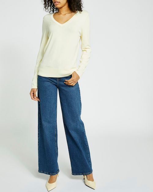 Rib Trim Knit V-Neck Jumper