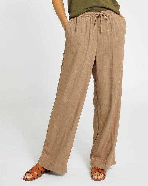 Wide Leg Linen Blend Trousers