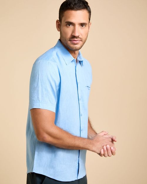 Paul Costelloe Living Men Short Sleeve Solid Linen Shirt
