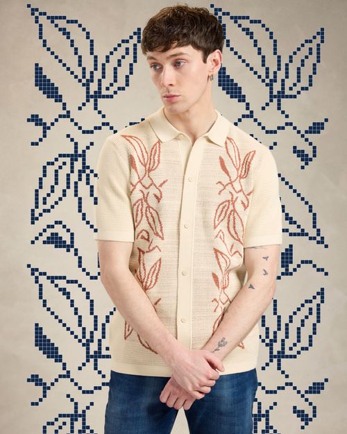 Paul Galvin Fuinseog Ash-Leaf Repeat Print Knit Shirt