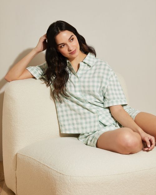 Gingham Woven Revere Pyjama Short Set
