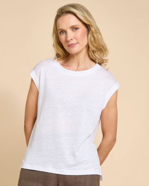 Paul Costelloe Living Studio White Linen Cap Sleeve Top