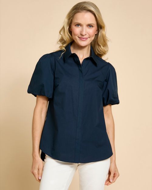 Paul Costelloe Living Studio Navy Puff Sleeve Shirt