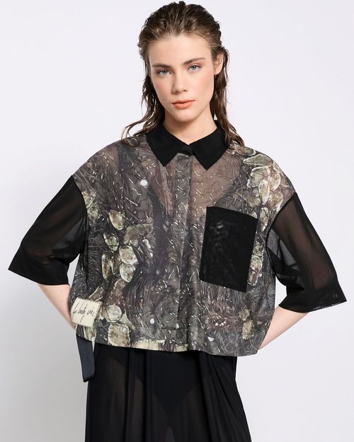 Joanne Hynes The 'Broken Chandelier Print' Mesh Crop Top