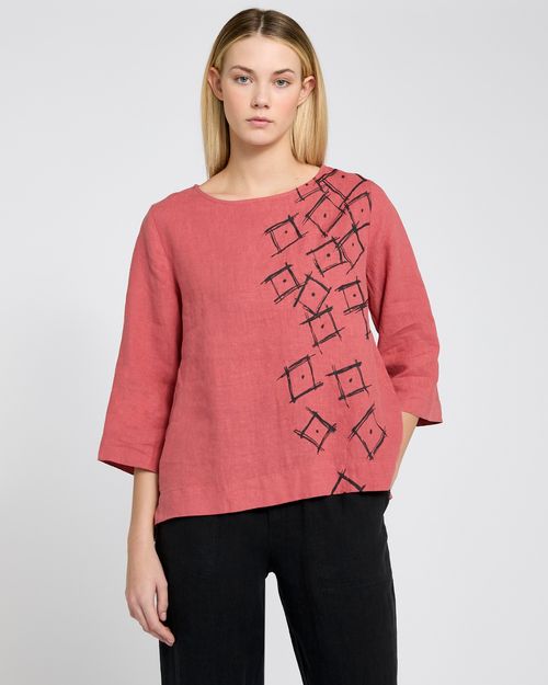Carolyn Donnelly The Edit Square Print Linen Top