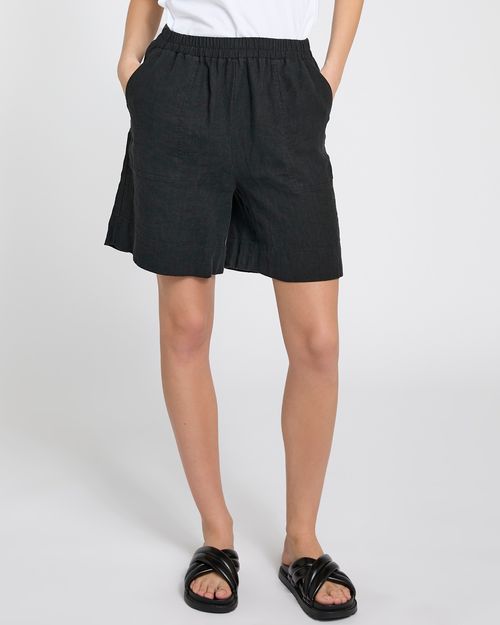 Carolyn Donnelly The Edit Black Linen Shorts
