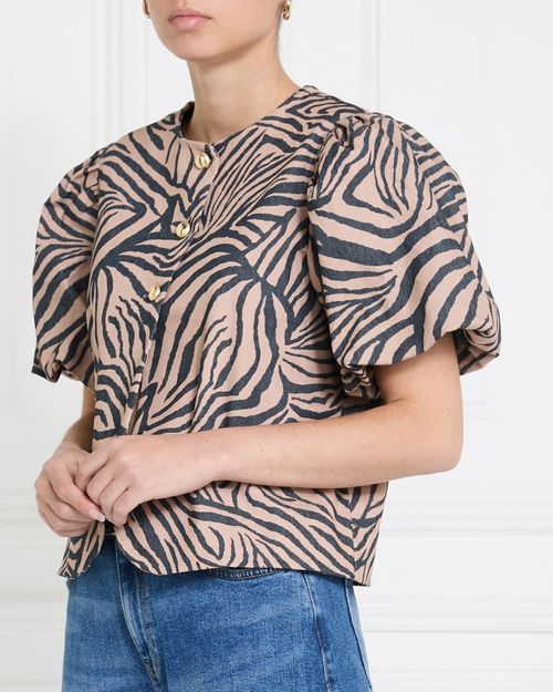 Gallery Animal Print Balloon Sleeve Top
