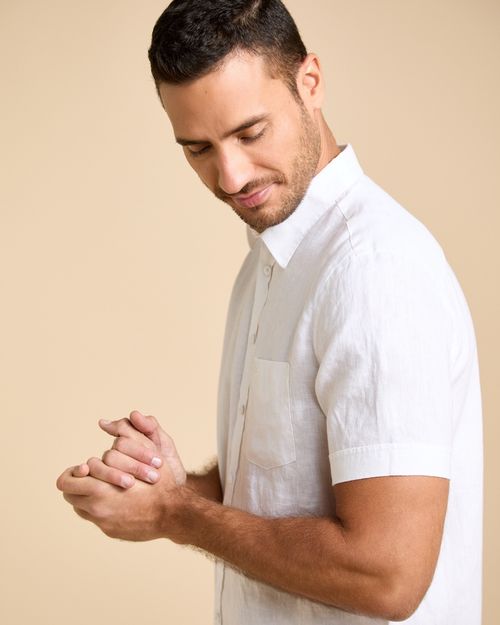 Paul Costelloe Living Men Short Sleeve Solid Linen Shirt