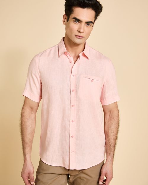 Paul Costelloe Living Men Short Sleeve Solid Linen Shirt