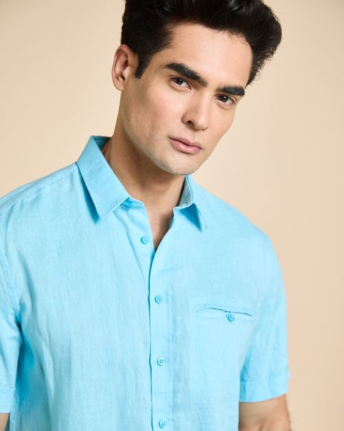 Paul Costelloe Living Men Short Sleeve Solid Linen Shirt
