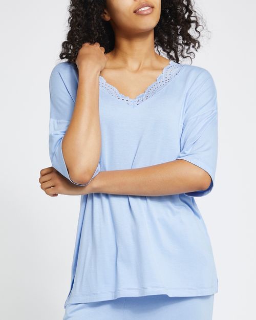 Lace Trim Viscose V-Neck Sleep T-Shirt