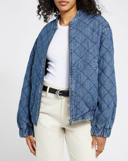 Denim Quilted Bomber Jacket