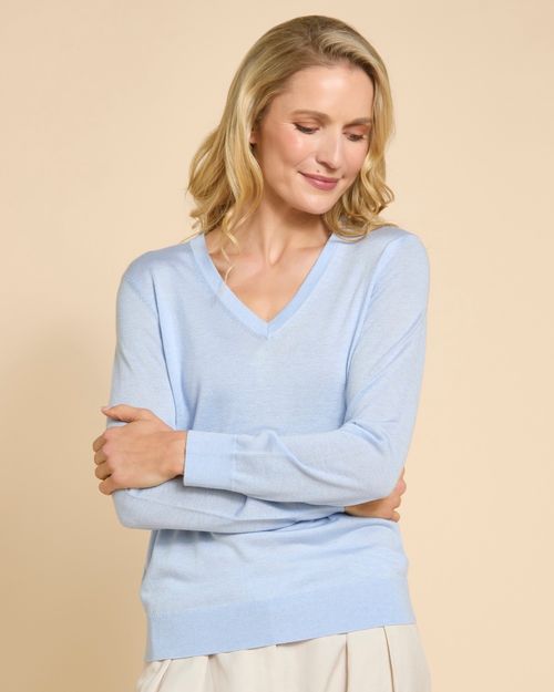 Paul Costelloe Living Studio Blue Superfine V-Neck Jumper