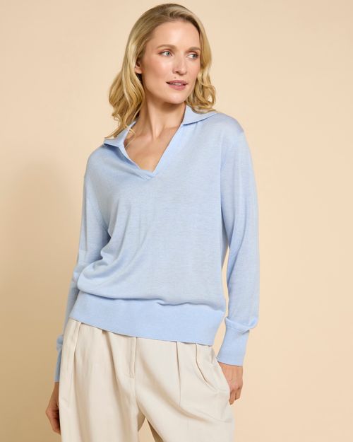 Paul Costelloe Living Studio Blue Superfine Collared Jumper