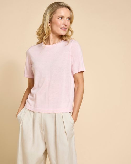 Paul Costelloe Living Studio Pink Superfine Short Sleeve Crew Neck Jumper