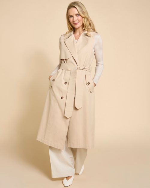 Paul Costelloe Living Studio Stone Sleeveless Trench Coat