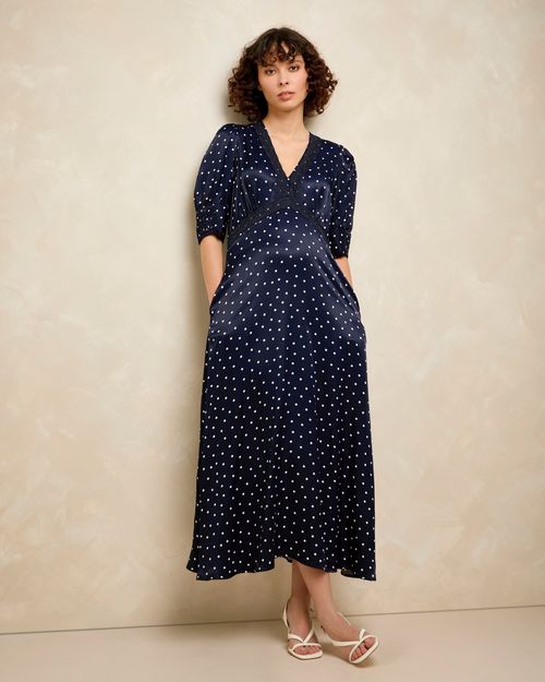 Gallery Frieda Satin Lace Trim Dress