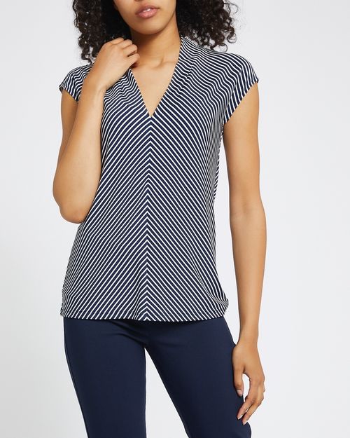 Draped V-Neck Short-Sleeved Jersey Top