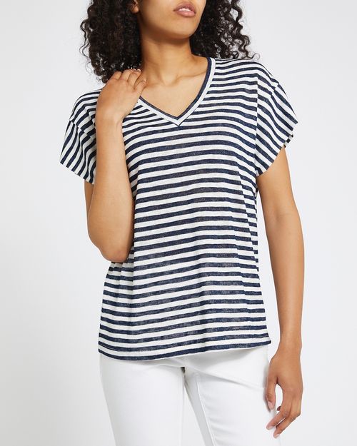 Linen Look V-Neck T-Shirt