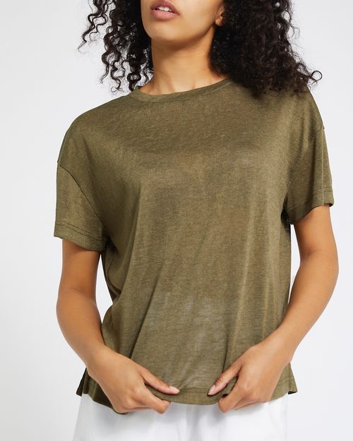 Linen Look Crew Neck T-Shirt