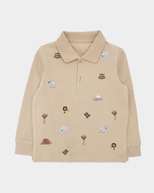 Embroidered Long-Sleeved Polo Shirt (6 Months-5 Years)