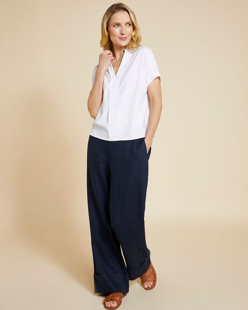 Paul Costelloe Living Studio Navy Wide 100% Linen Trousers