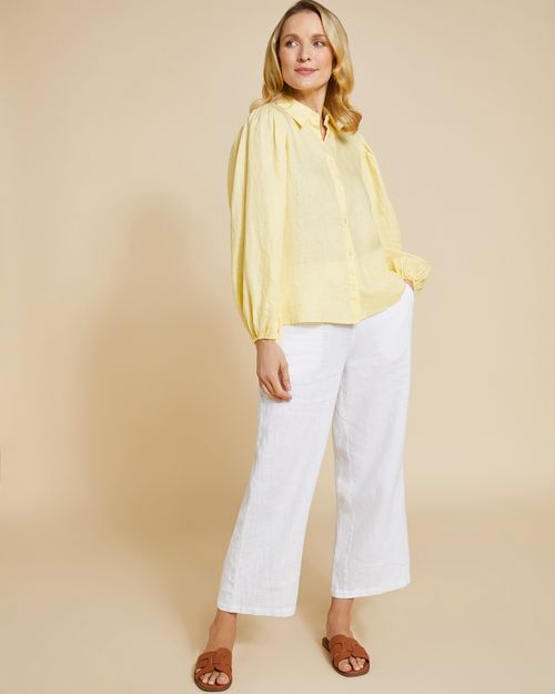 Paul Costelloe Living Studio White Crop 100% Linen Trousers
