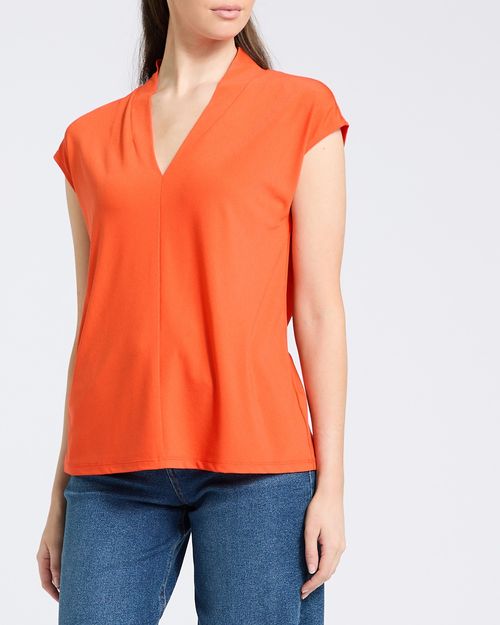 Draped V-Neck Short-Sleeved Jersey Top